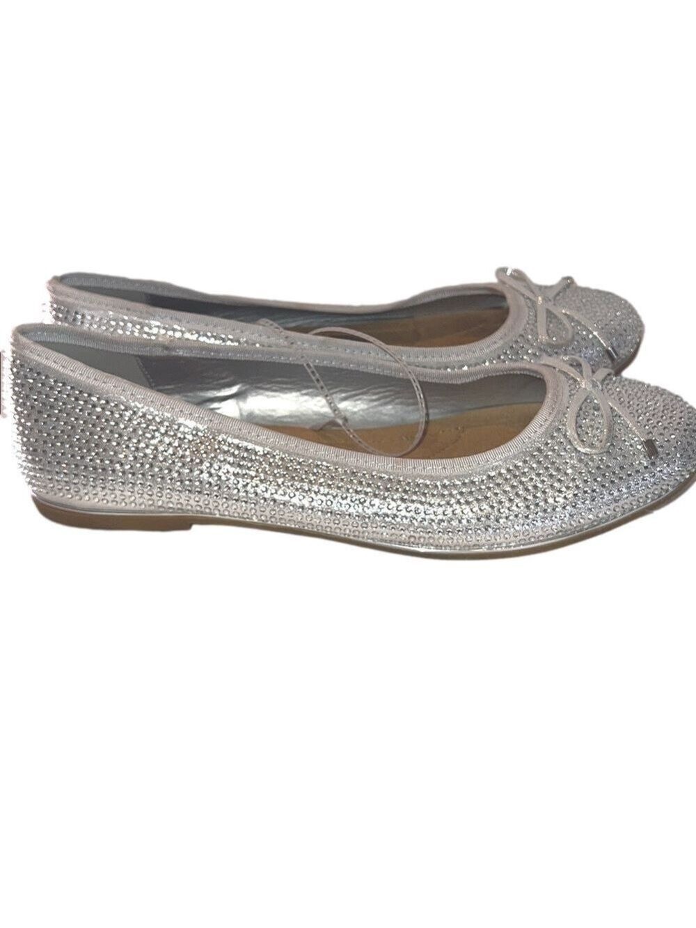 Andiamo Silver Rhinestone Flats with Bow, Size 11,  (T2) - Picture 6 of 10